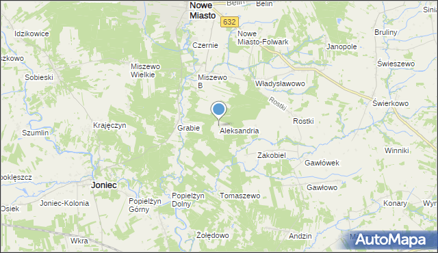 mapa Aleksandria, Aleksandria gmina Nowe Miasto na mapie Targeo